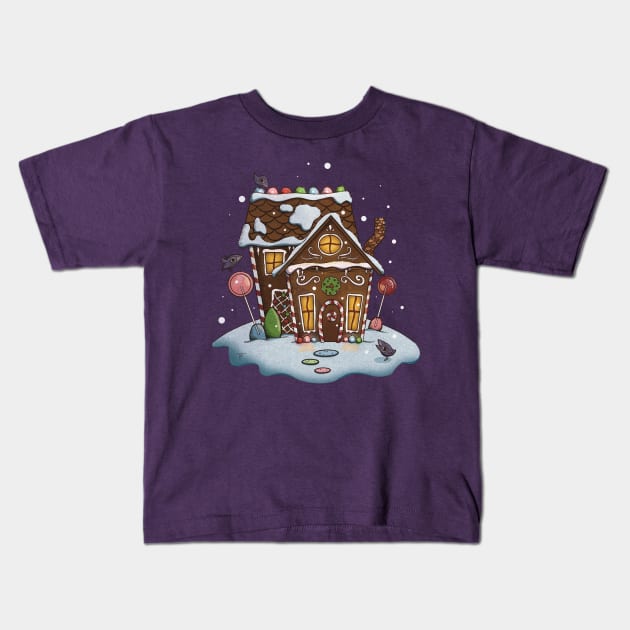 Holiday Gingerbread House with Cute Crows Kids T-Shirt by Bee and Clover Designs